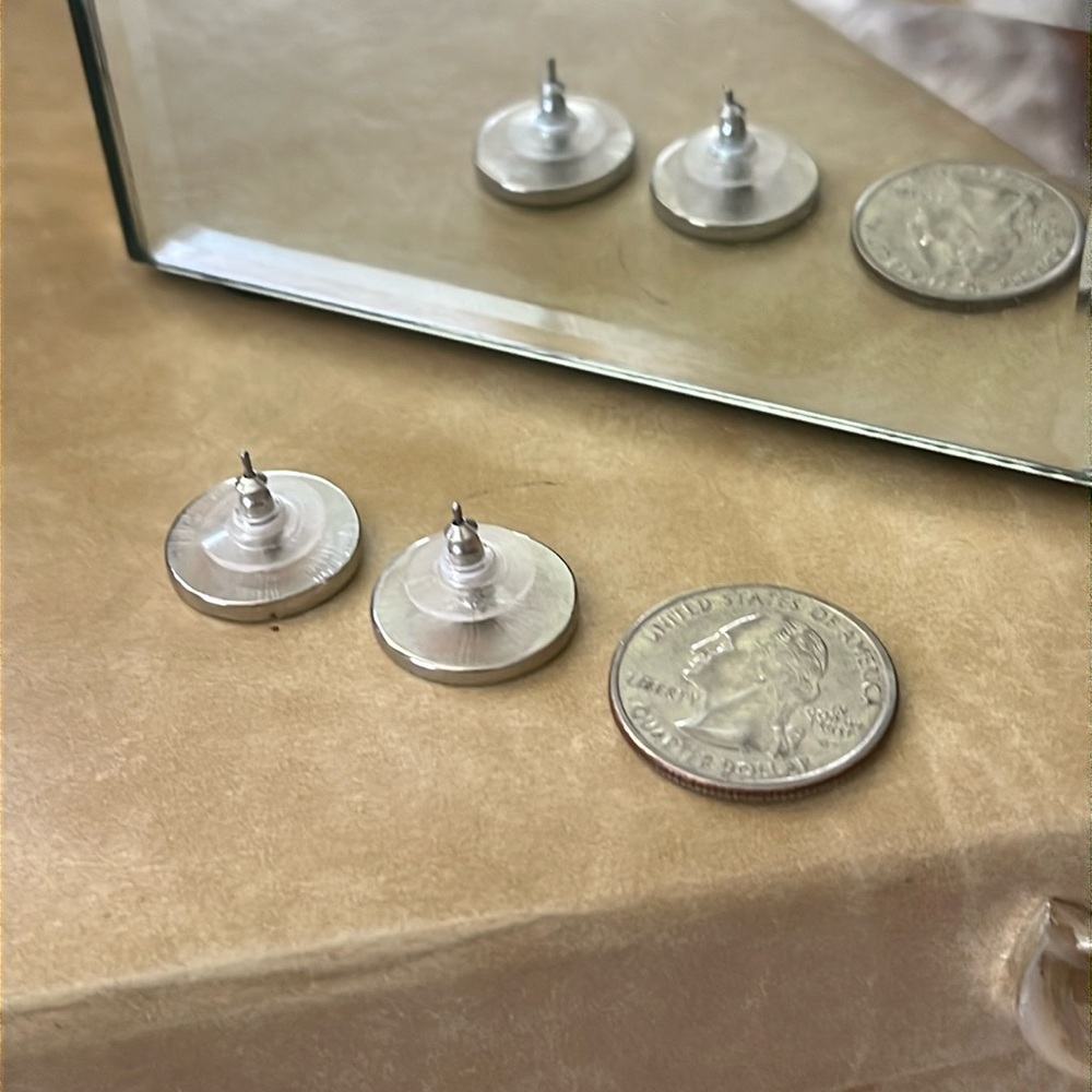 Silver and Teal Stud Earrings - Picture 2 of 2